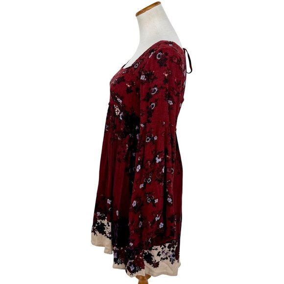 RARE Free People Floral Burgundy Bell Slv Mini Dress | Grunge Fairy Whimsigoth S - Picture 14 of 16